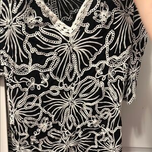 Shoreline Black and White Graphic Embellished Blouse